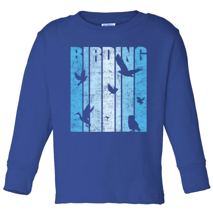 Vintage Birding Artwork Birdwatching Bird Lover Funny Gift Toddler Long Sleeve Shirt