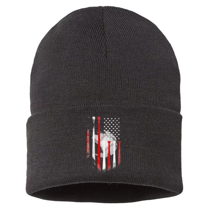 Vintage Baseball American Flag Classic Fit Black For Dad And Mom Sustainable Knit Beanie