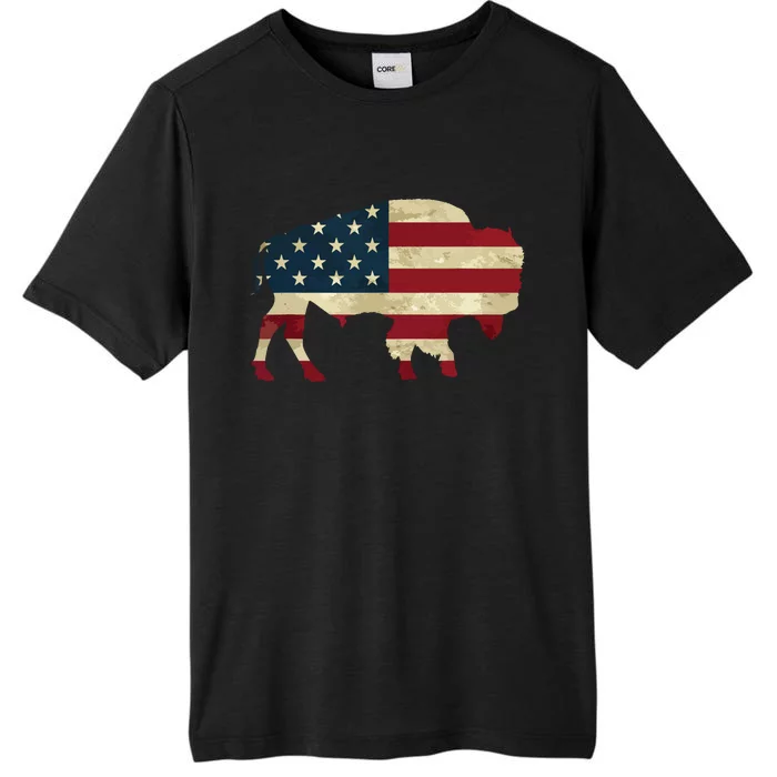 Vintage Buffalo American Flag Bison Patriotic Gift ChromaSoft Performance T-Shirt