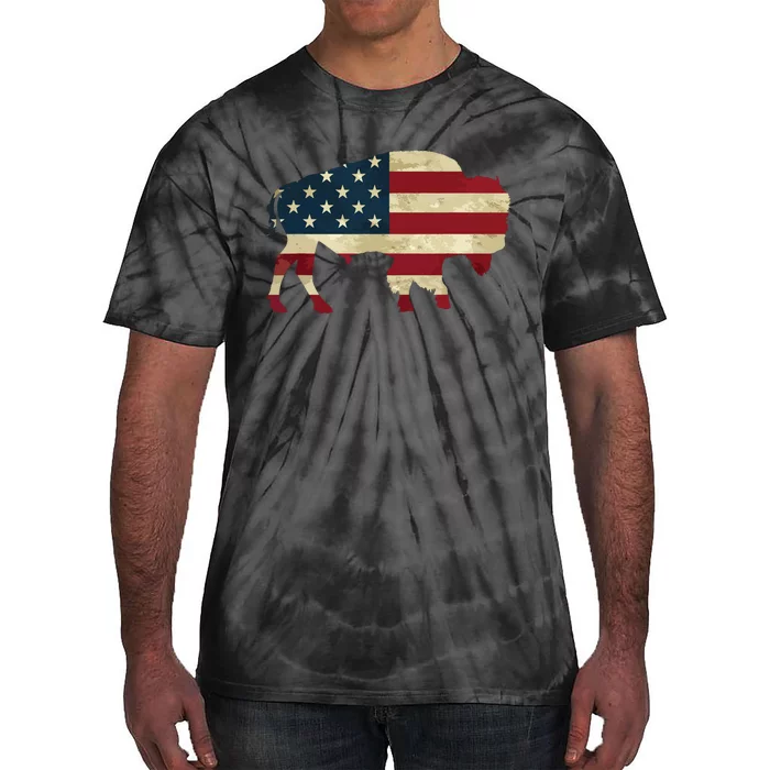 Vintage Buffalo American Flag Bison Patriotic Gift Tie-Dye T-Shirt