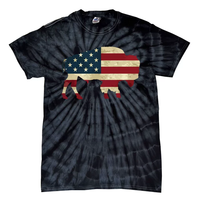 Vintage Buffalo American Flag Bison Patriotic Gift Tie-Dye T-Shirt