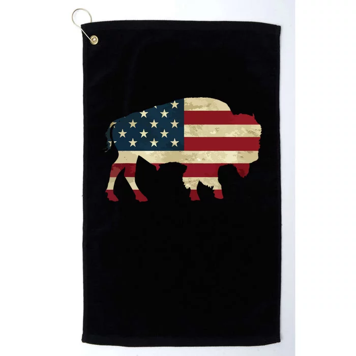 Vintage Buffalo American Flag Bison Patriotic Gift Platinum Collection Golf Towel