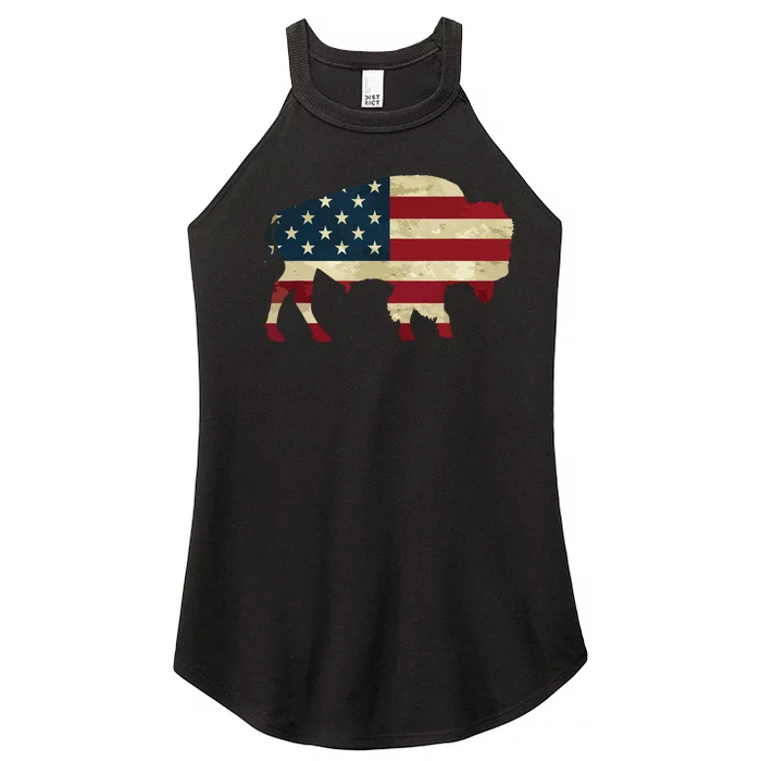 Vintage Buffalo American Flag Bison Patriotic Gift Women’s Perfect Tri Rocker Tank