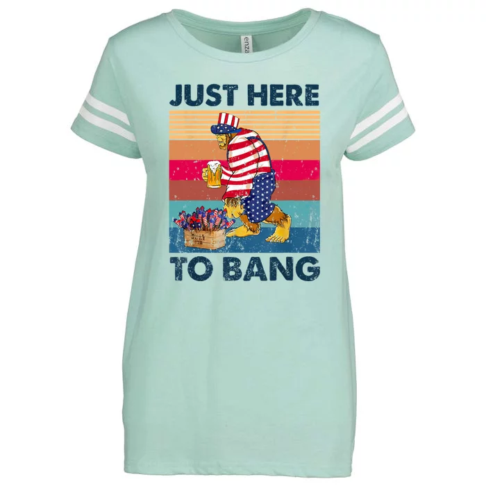 Vintage Bigfoot American Shirts Just Here To Bang 4th Of July Enza Ladies Jersey Football T-Shirt