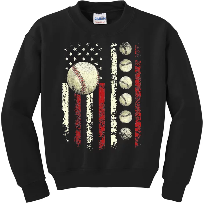 Vintage Baseball American Flag Kids Sweatshirt