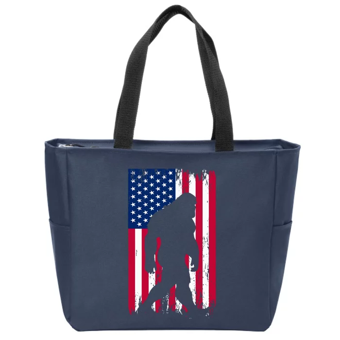 Vintage Bigfoot American Flag 4th Of July Patriotic Bigfoot Zip Tote Bag