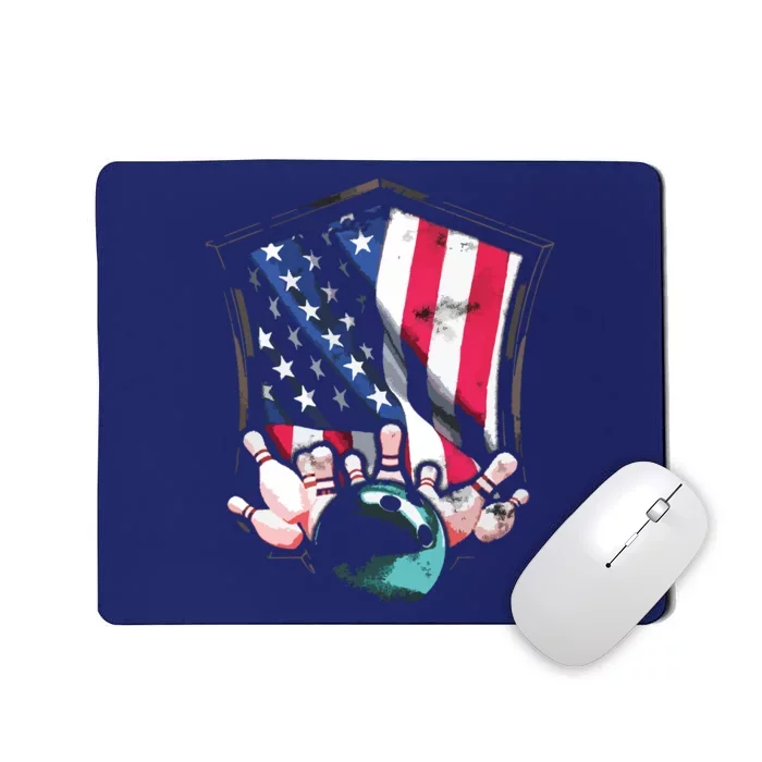 Vintage Bowling American USA Flag Bowling Mousepad