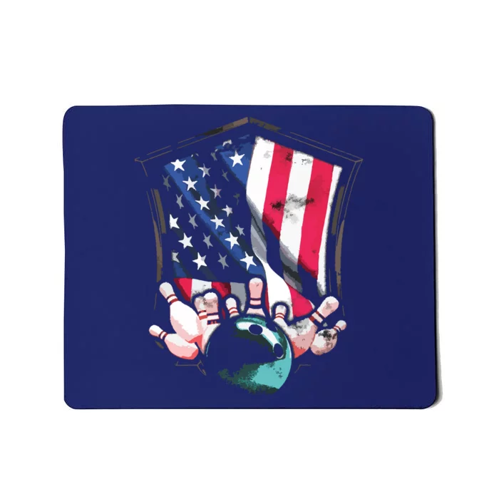 Vintage Bowling American USA Flag Bowling Mousepad