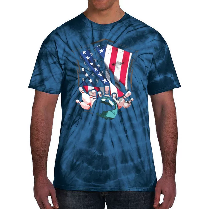 Vintage Bowling American USA Flag Bowling Tie-Dye T-Shirt