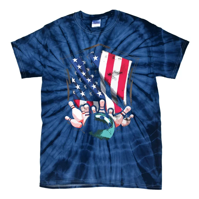 Vintage Bowling American USA Flag Bowling Tie-Dye T-Shirt