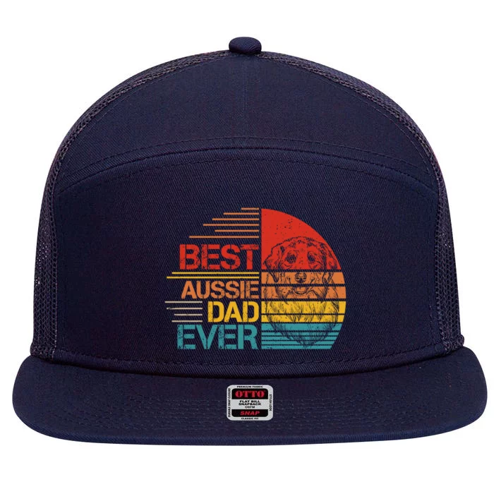 Vintage Best Aussie Dad Ever Australian Shepherd Dad Dog Dad Cool Gift 7 Panel Mesh Trucker Snapback Hat