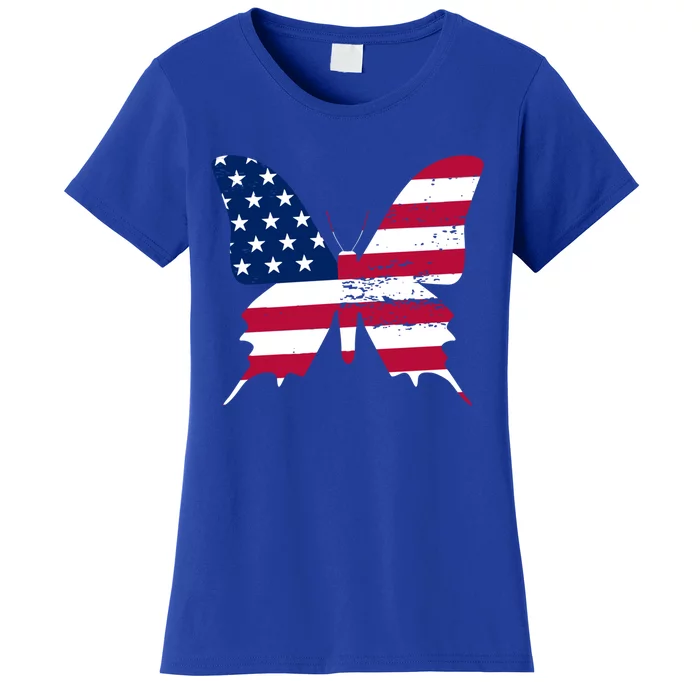 Vintage Butterfly American Flag 4th Of July Butterfly Gift Women's T-Shirt