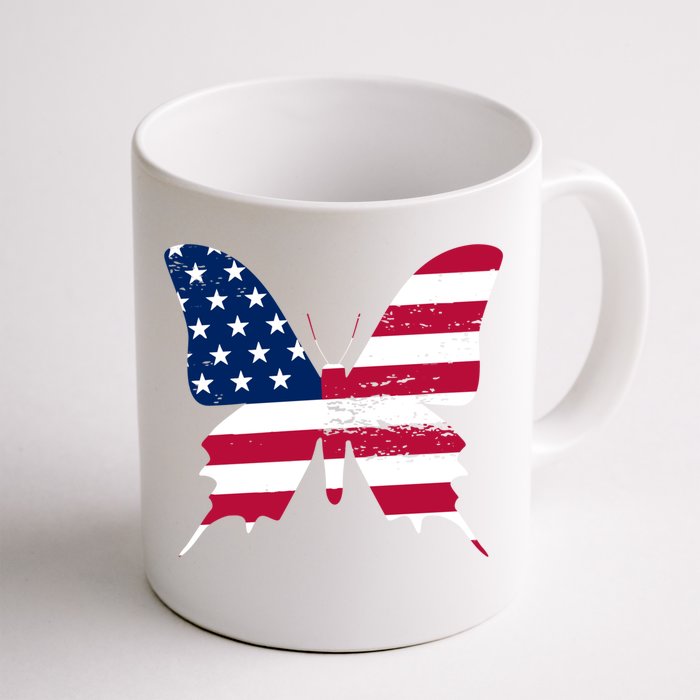 Vintage Butterfly American Flag 4th Of July Butterfly Gift Front & Back Coffee Mug