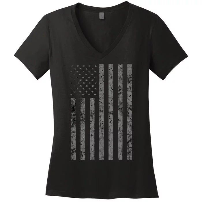 Vintage Black American Flag Women's V-Neck T-Shirt