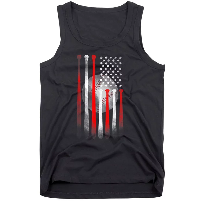 Vintage Baseball American Flag Classic Fit Black For Dad And Mom Gift Tank Top