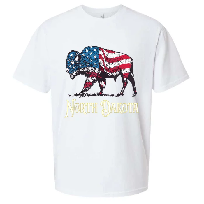 Vintage Buffalo American Flag Patriotic North Dakota Bison Sueded Cloud Jersey T-Shirt