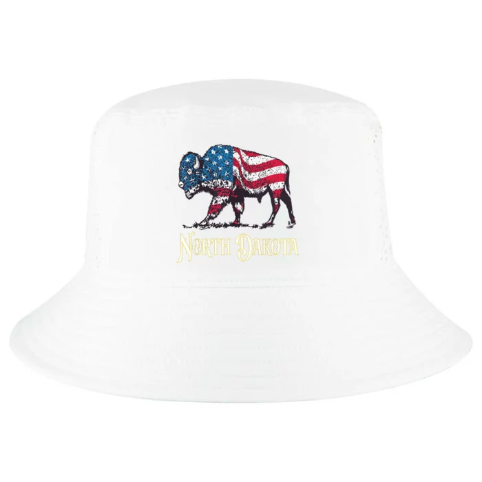 Vintage Buffalo American Flag Patriotic North Dakota Bison Cool Comfort Performance Bucket Hat