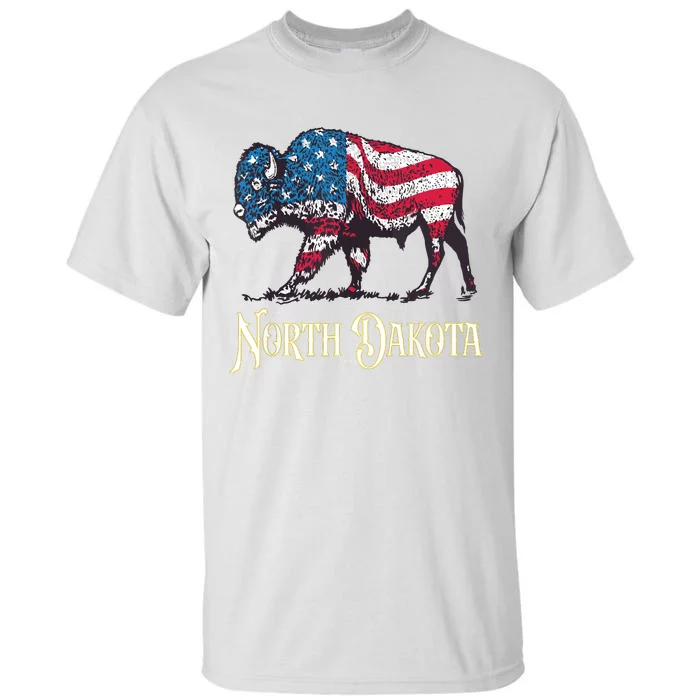 Vintage Buffalo American Flag Patriotic North Dakota Bison Tall T-Shirt