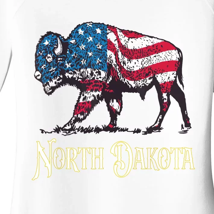 Vintage Buffalo American Flag Patriotic North Dakota Bison Women's Perfect Tri Tunic Long Sleeve Shirt