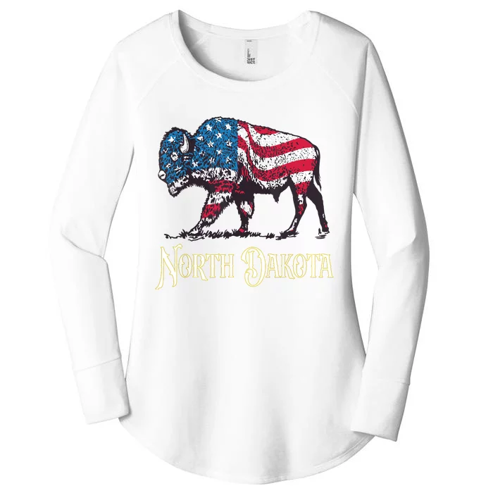 Vintage Buffalo American Flag Patriotic North Dakota Bison Women's Perfect Tri Tunic Long Sleeve Shirt