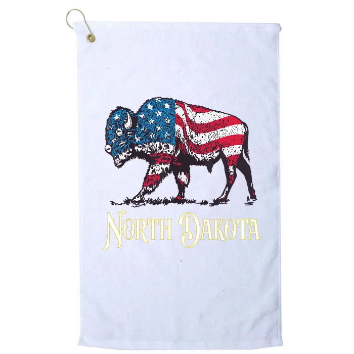 Vintage Buffalo American Flag Patriotic North Dakota Bison Platinum Collection Golf Towel