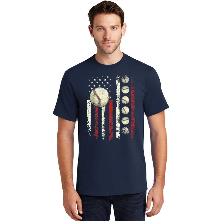 Vintage Baseball American Flag Tall T-Shirt