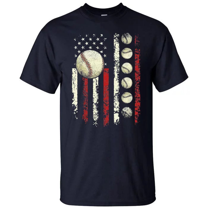 Vintage Baseball American Flag Tall T-Shirt