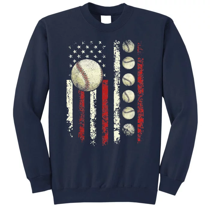 Vintage Baseball American Flag Tall Sweatshirt