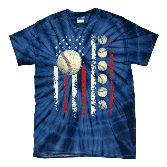 Vintage Baseball American Flag Tie-Dye T-Shirt