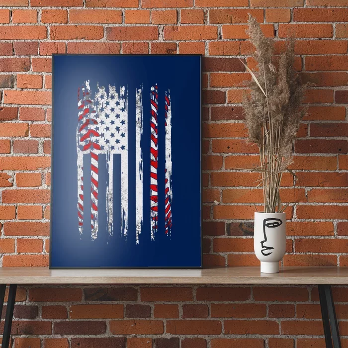 Vintage Baseball American Flag Poster