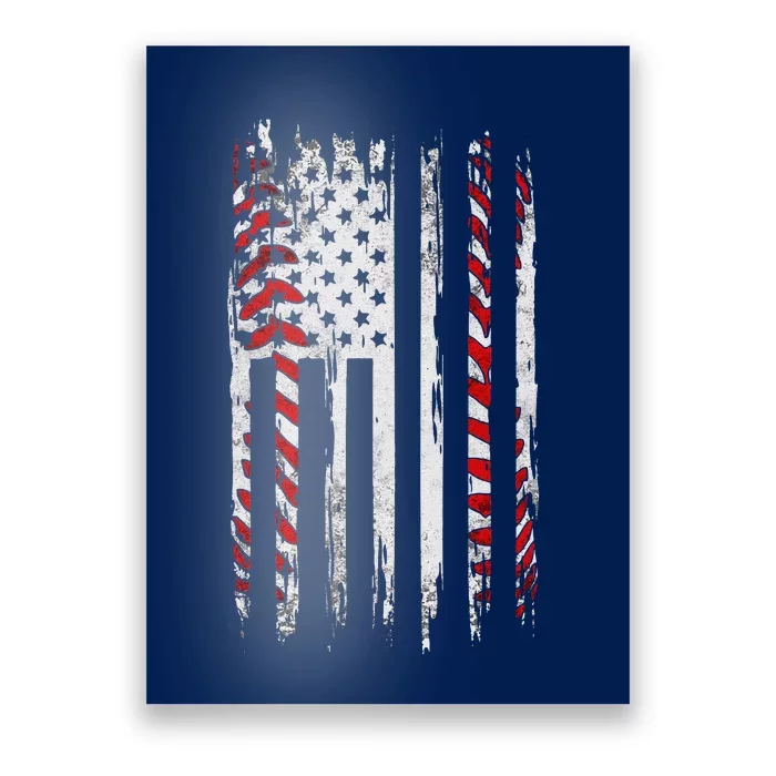 Vintage Baseball American Flag Poster