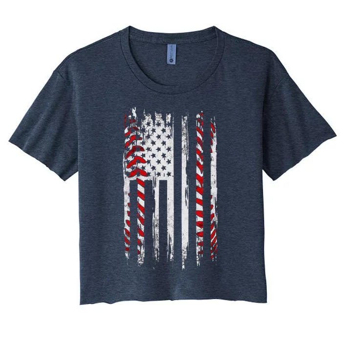 Vintage Baseball American Flag Women's Crop Top Tee