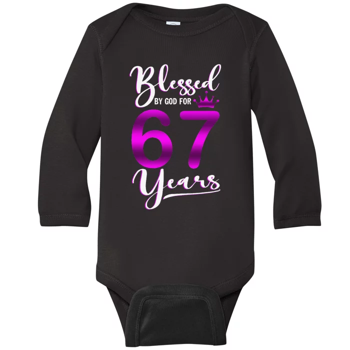 Vintage Blessed By God For 67 Years Old Happy 67th Birthday Baby Long Sleeve Bodysuit