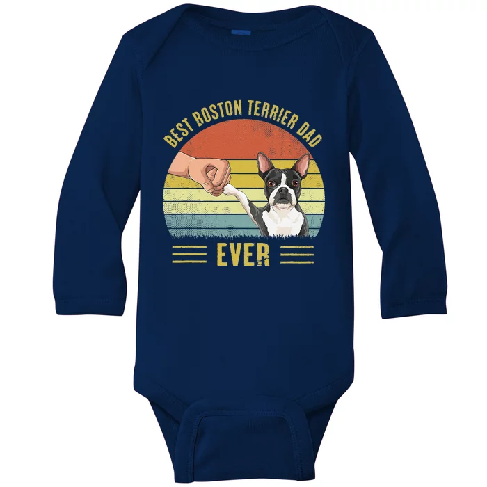 Vintage Best Boston Terrier Dad Ever Fist Bump Funny Dog Baby Long Sleeve Bodysuit