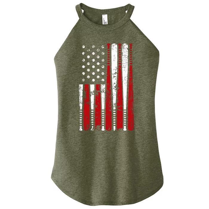 Vintage Baseball Bat American Usa Flag Graphic Women’s Perfect Tri Rocker Tank