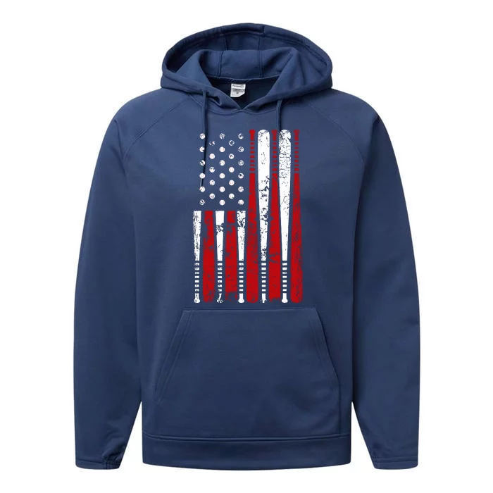 Vintage Baseball Bat American Usa Flag Graphic Performance Fleece Hoodie