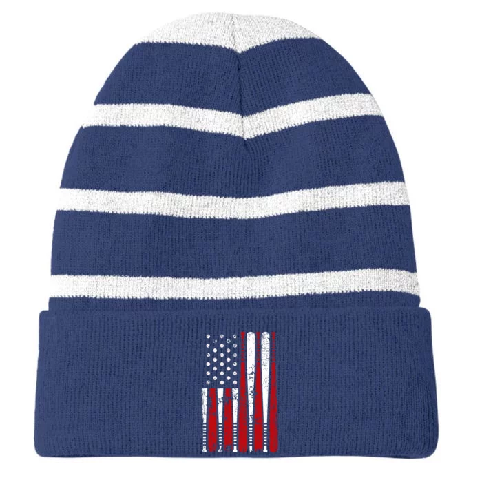 Vintage Baseball Bat American Usa Flag Graphic Striped Beanie with Solid Band