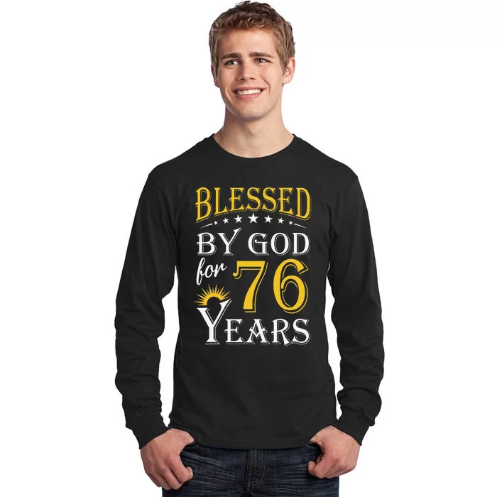 Vintage Blessed By God For 76 Years Happy 76th Birthday Tall Long Sleeve T-Shirt