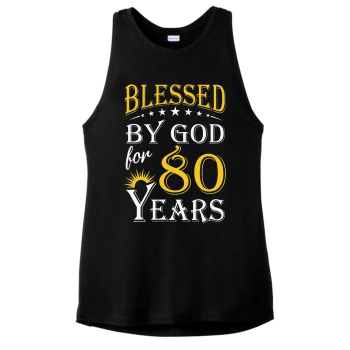 Vintage Blessed By God For 80 Years Happy 80th Birthday Ladies Tri-Blend Wicking Tank