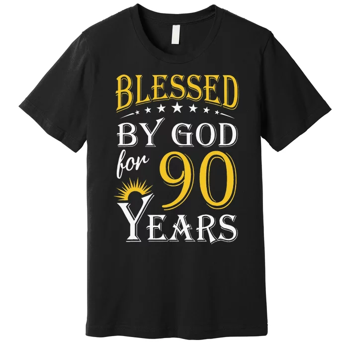 Vintage Blessed By God For 90 Years Happy 90th Birthday Premium T-Shirt