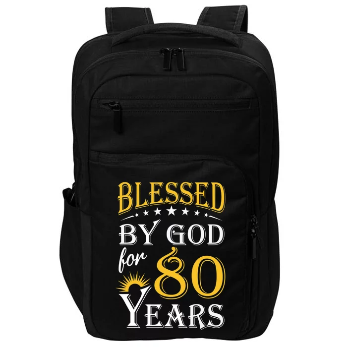 Vintage Blessed by God for 80 years Happy 80th Birthday Long Sleeve Impact Tech Backpack