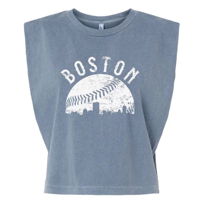 Vintage Baseball Boston Massachusetts Skyline Apparel Garment-Dyed Women's Muscle Tee