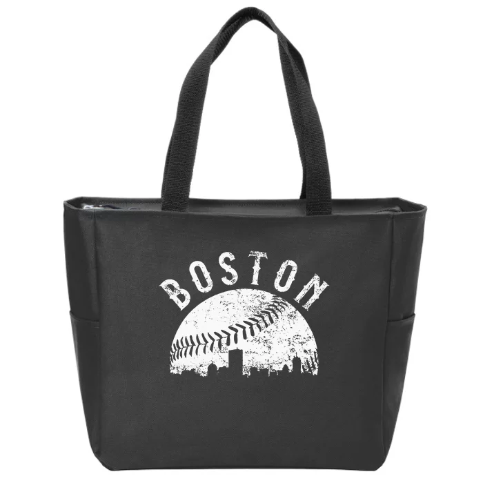 Vintage Baseball Boston Massachusetts Skyline Apparel Zip Tote Bag