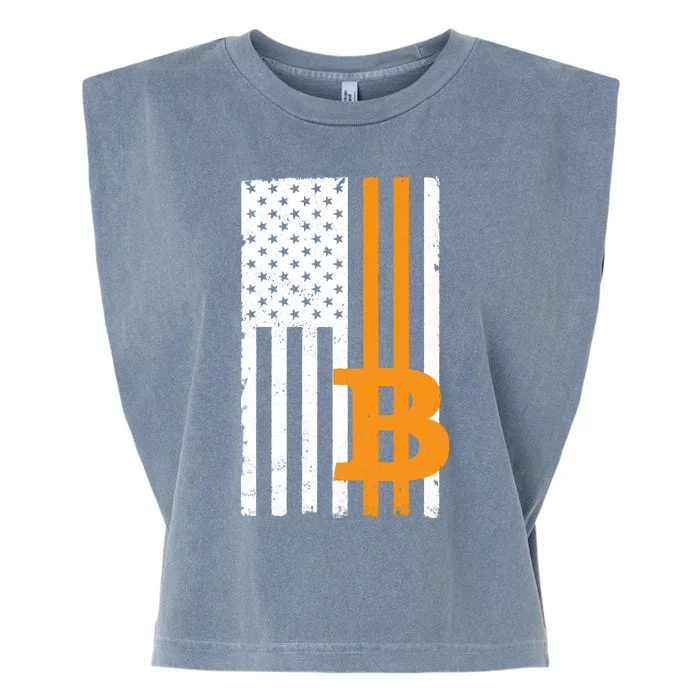 Vintage Bitcoin BTC USA Flag Crypto Currency Traders Bitcoin Garment-Dyed Women's Muscle Tee