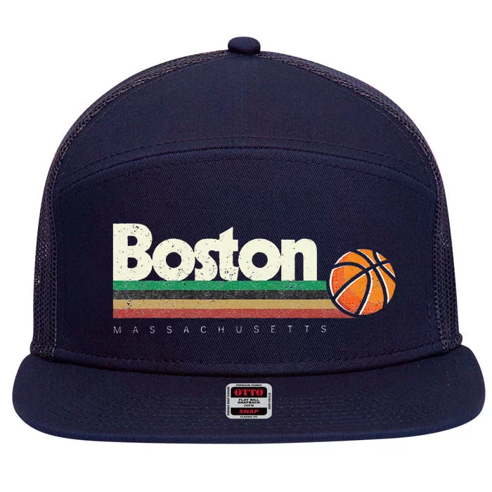 Vintage Basketball Boston City B-Ball Retro Stripes 7 Panel Mesh Trucker Snapback Hat