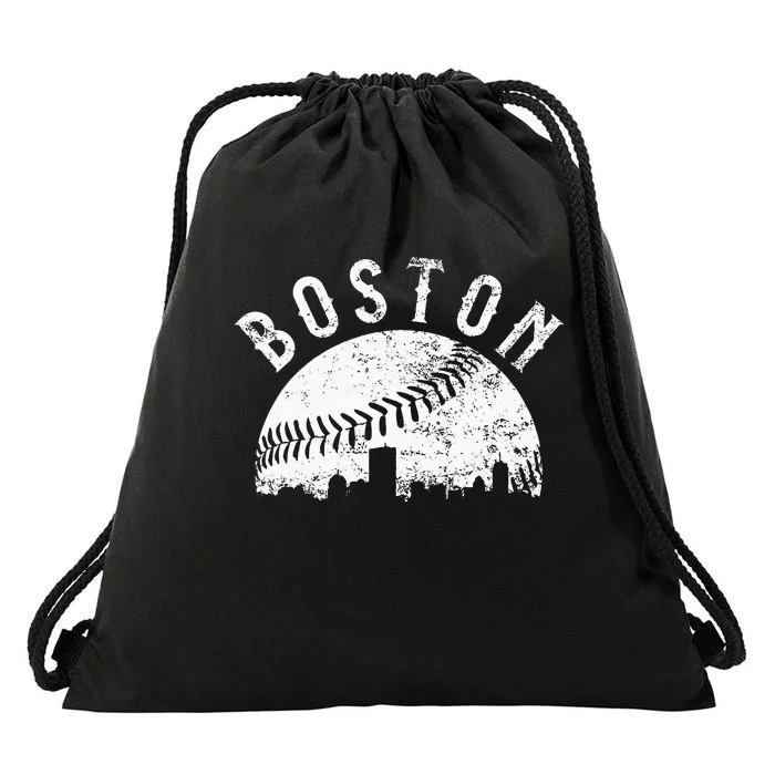 Vintage Baseball Boston Massachusetts Skyline Apparel Drawstring Bag