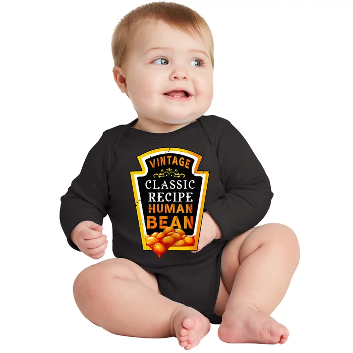 Vintage Baked Beans Lover Human Bean Costume Baby Long Sleeve Bodysuit