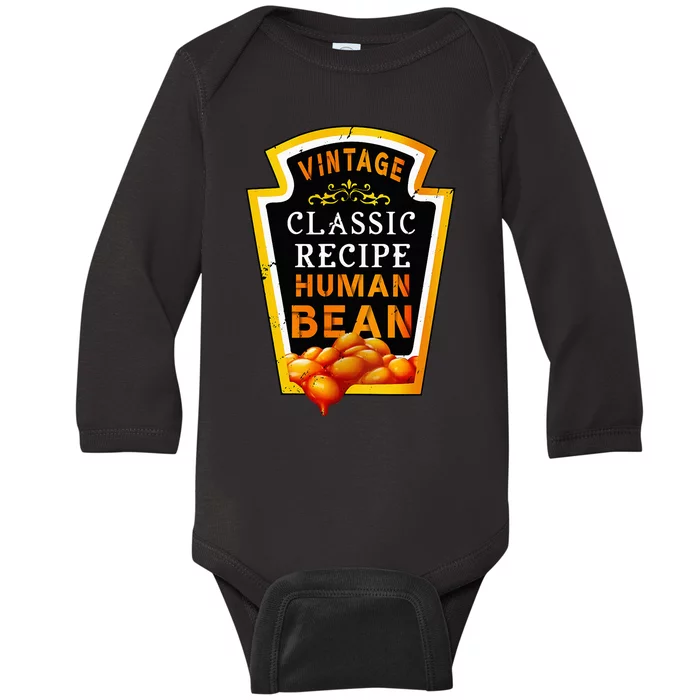 Vintage Baked Beans Lover Human Bean Costume Baby Long Sleeve Bodysuit