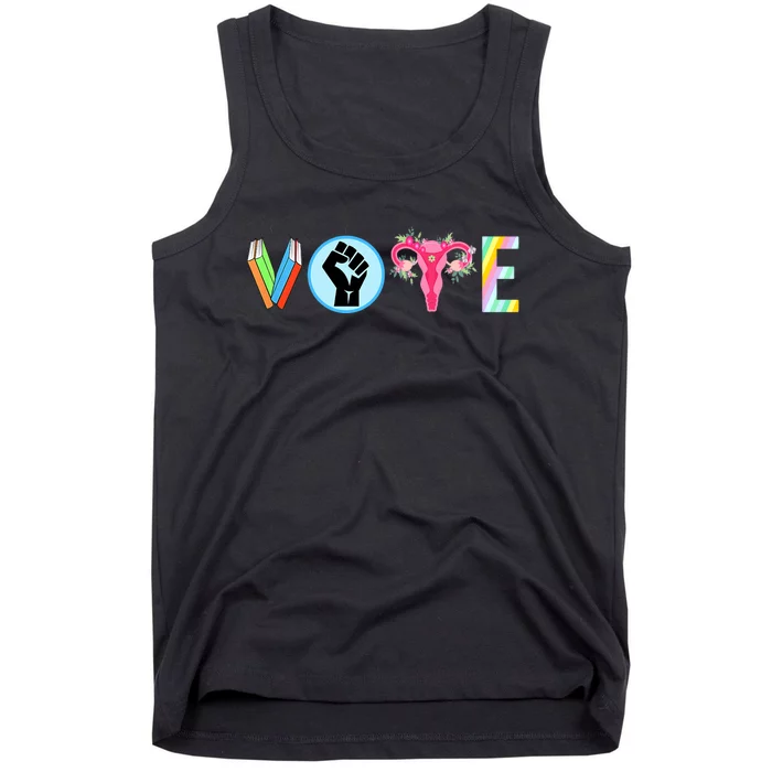 Vote Banned Books Fist Ovaries Lgtbq Human Rights & Gay Rights Lgbtq Ally +Pride Tank Top