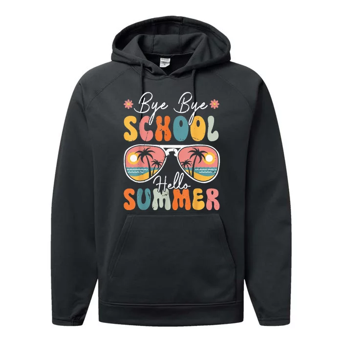 Vintage Bye Bye School Hello Summer Last Day Of School Performance Fleece Hoodie